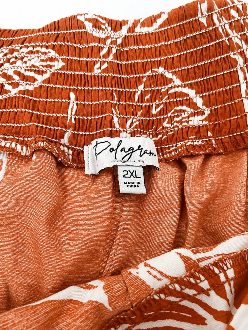Polagram 2X Rust Tropical Leaf Print Wide Leg Pull On Palazzo Pants - Picture 4 of 5
